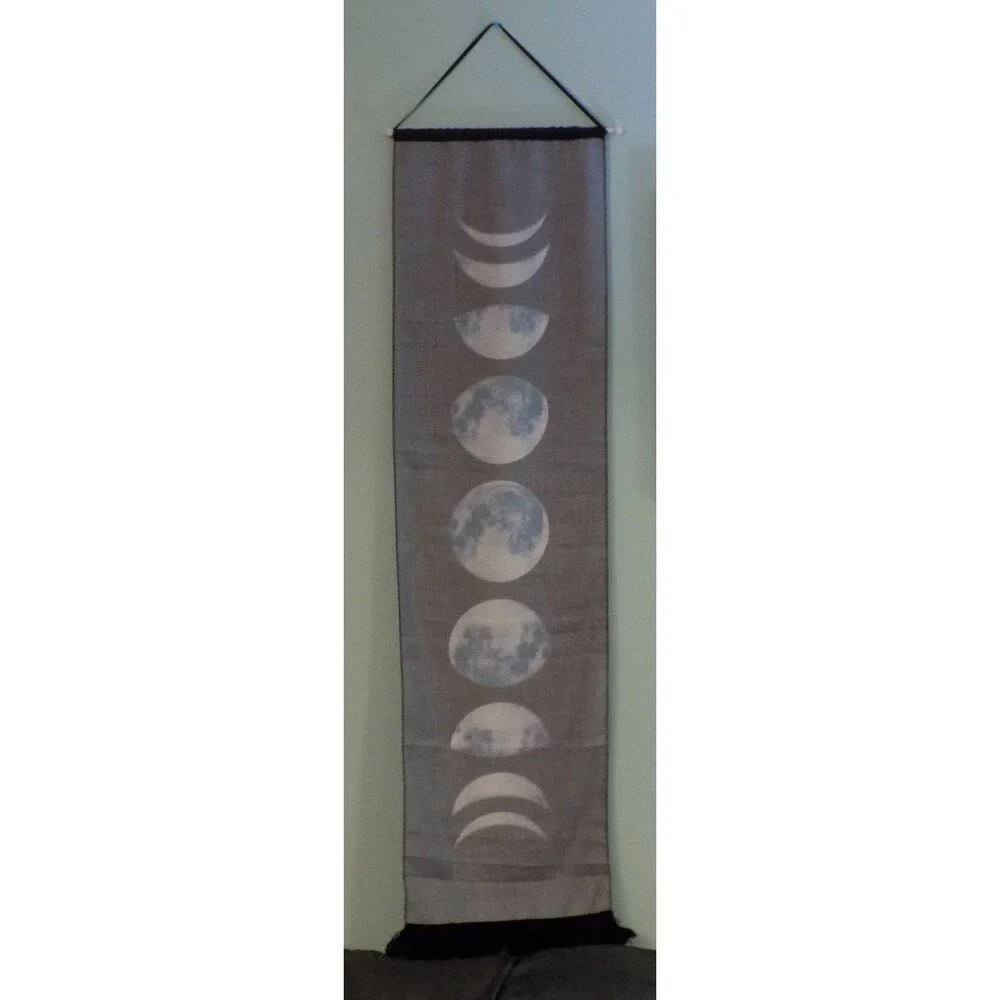 2 Art Print Wall Hanging Scroll Black & White Moon Phase Tapestry Cloth